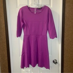 Sunnow Purple Scoop Neck 3/4 Sleeve Scalloped Hem Dress S